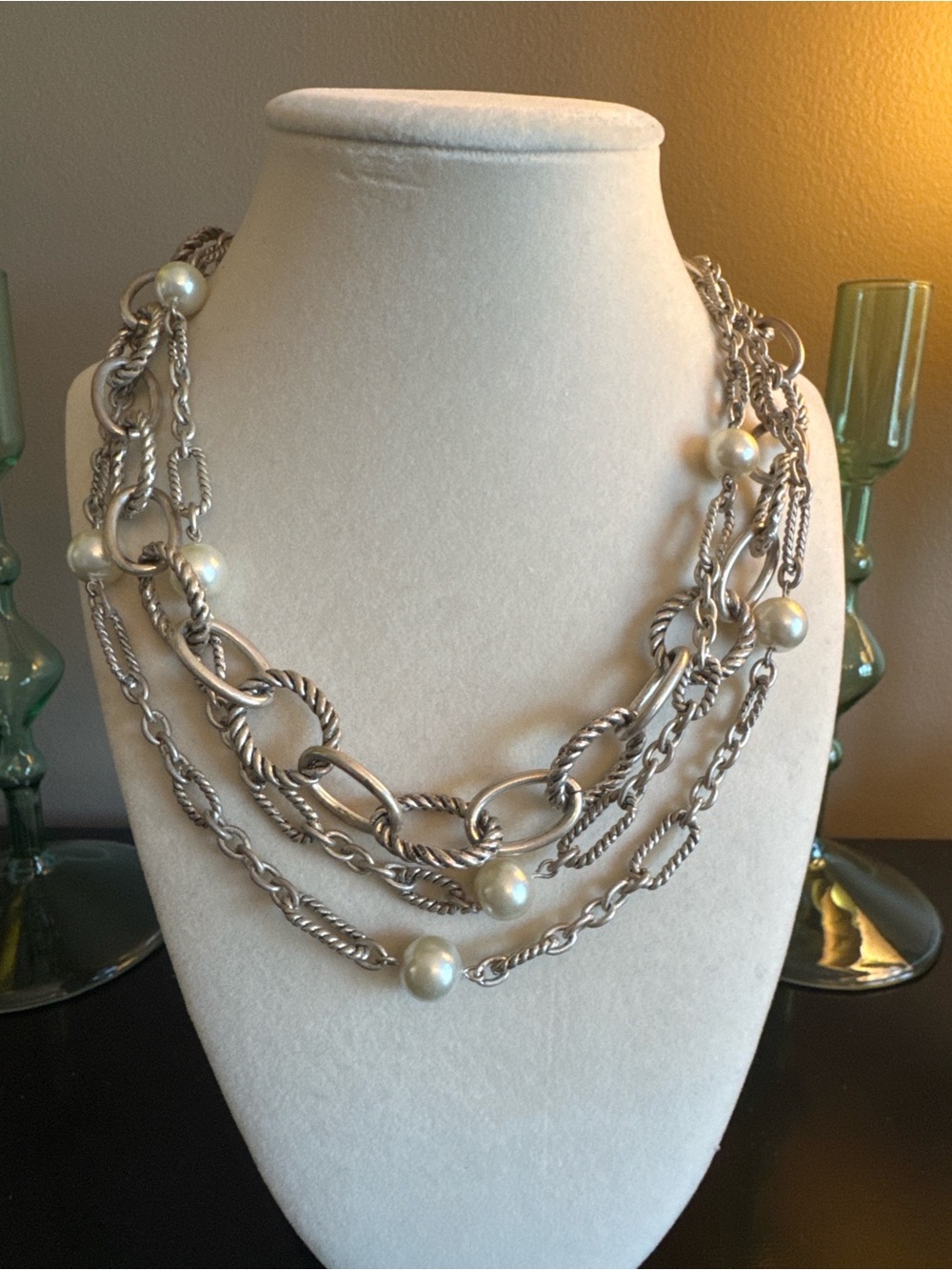 Multi-Strand Silver-Tone Pearl Necklace - Women's Jewelry - Picture 2 of 5